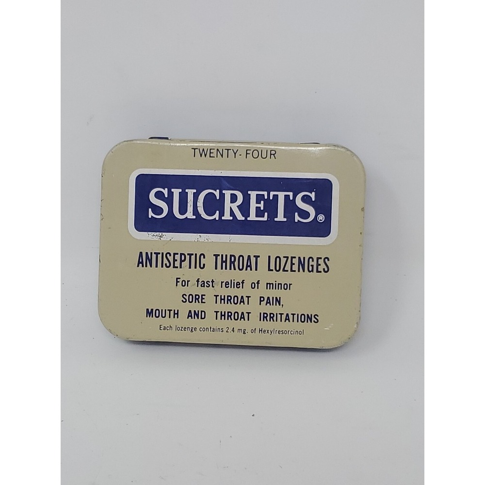 Vintage Sucrets Lozenges Tin 1960's Antiseptic EMPTY Movie Bathroom Prop Set VTG